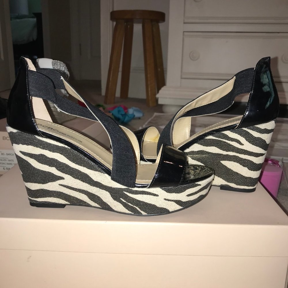 BCBGeneration Zebra Wedge Sandals New with Box